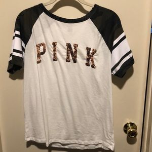 ✨PINK Army green striped sequined T